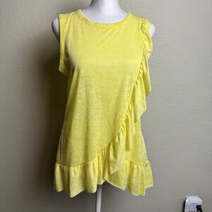 DG2 Diane Gilman Women's Top NWT Yellow Sleeveless‎ Size S Ruffles Tank